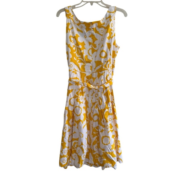 Connected Apparel Floral Yellow White Dress Belted Sleeveless Pleated 12 - Picture 4 of 10